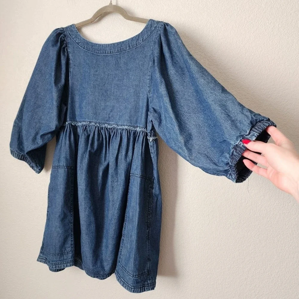 FREE PEOPLE Get Obsessed Denim Babydoll Mini Dress artsy casual denimcore XS - Picture 3 of 8